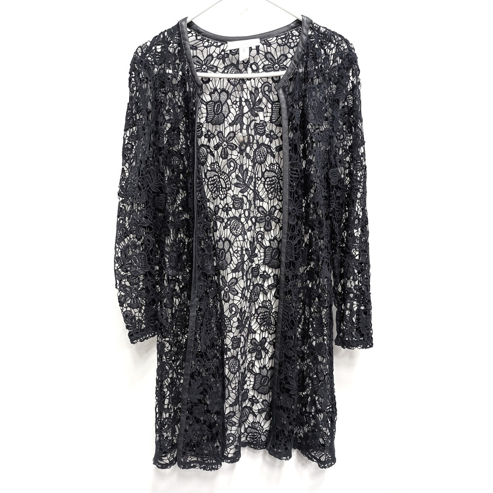 Chicos Lace Cardigan Women Large Navy Blue Floral BOHO Duster Romantic‎